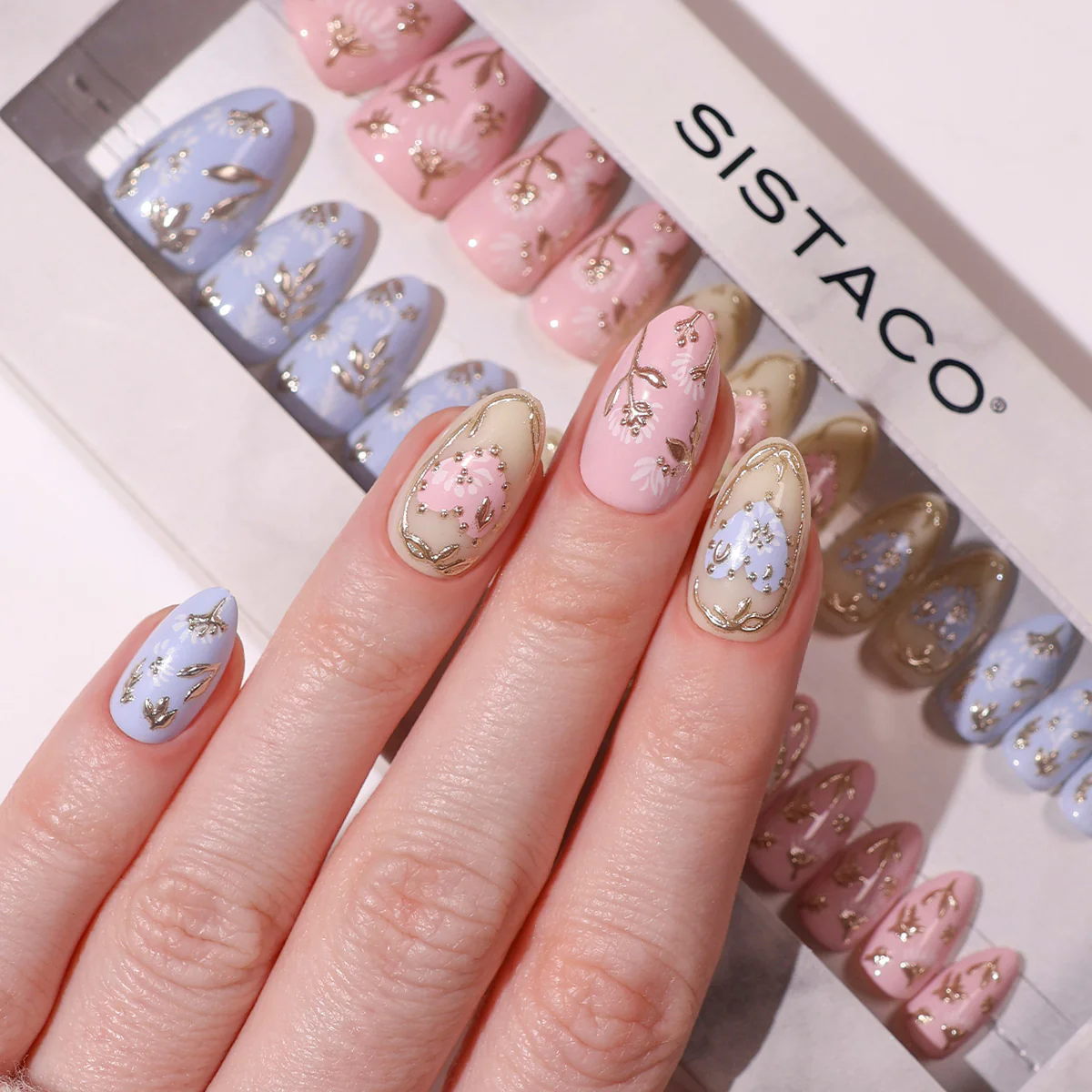 Champagne Lace - Almond Sustainable Nails - Image 2
