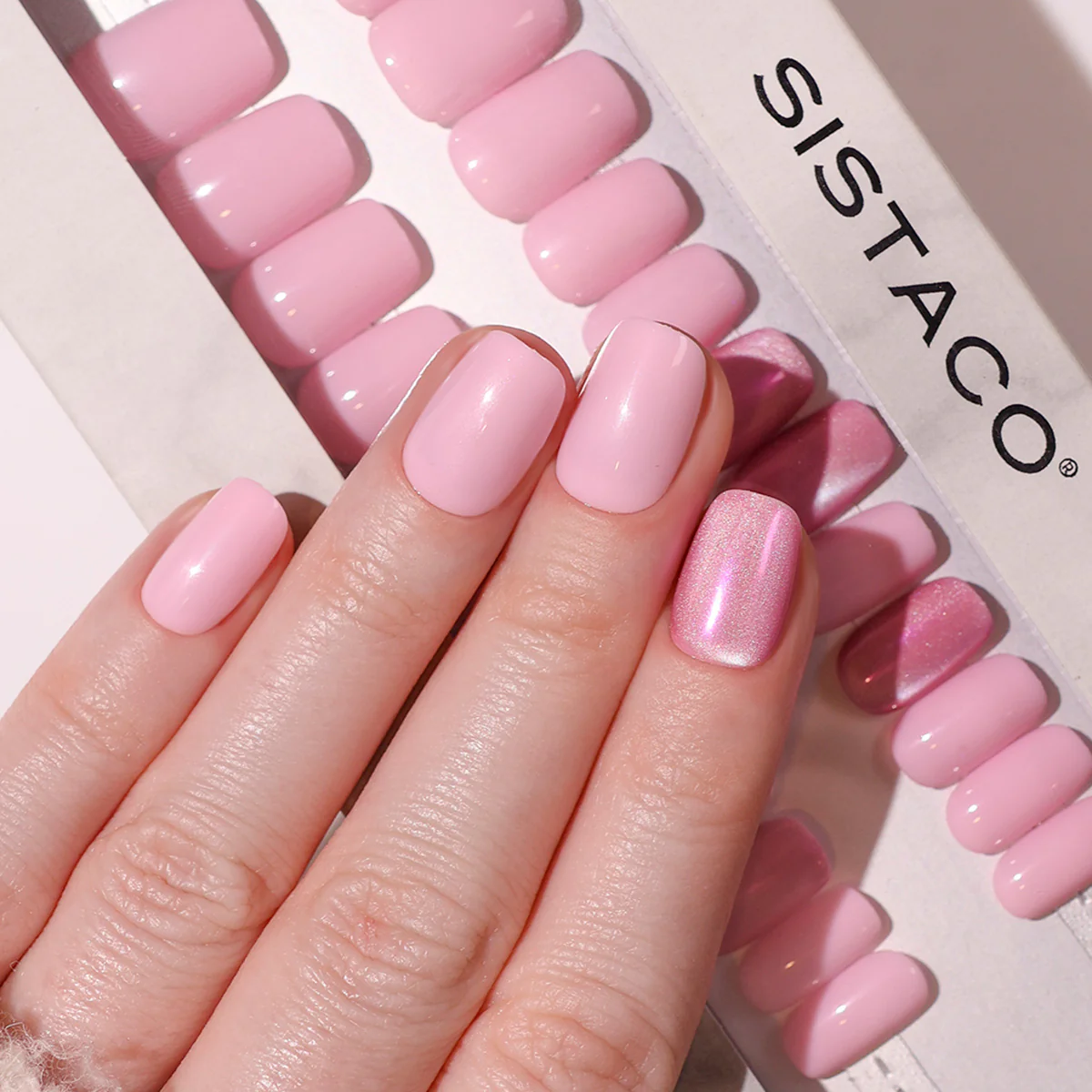 Pink Glow - Squoval Sustainable Nails - Image 2