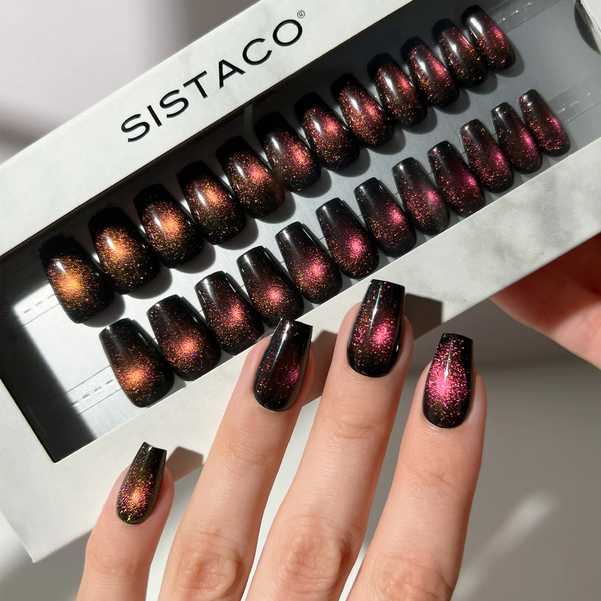 Ruby Cats Eye - Coffin Sustainable Nails - Image 3